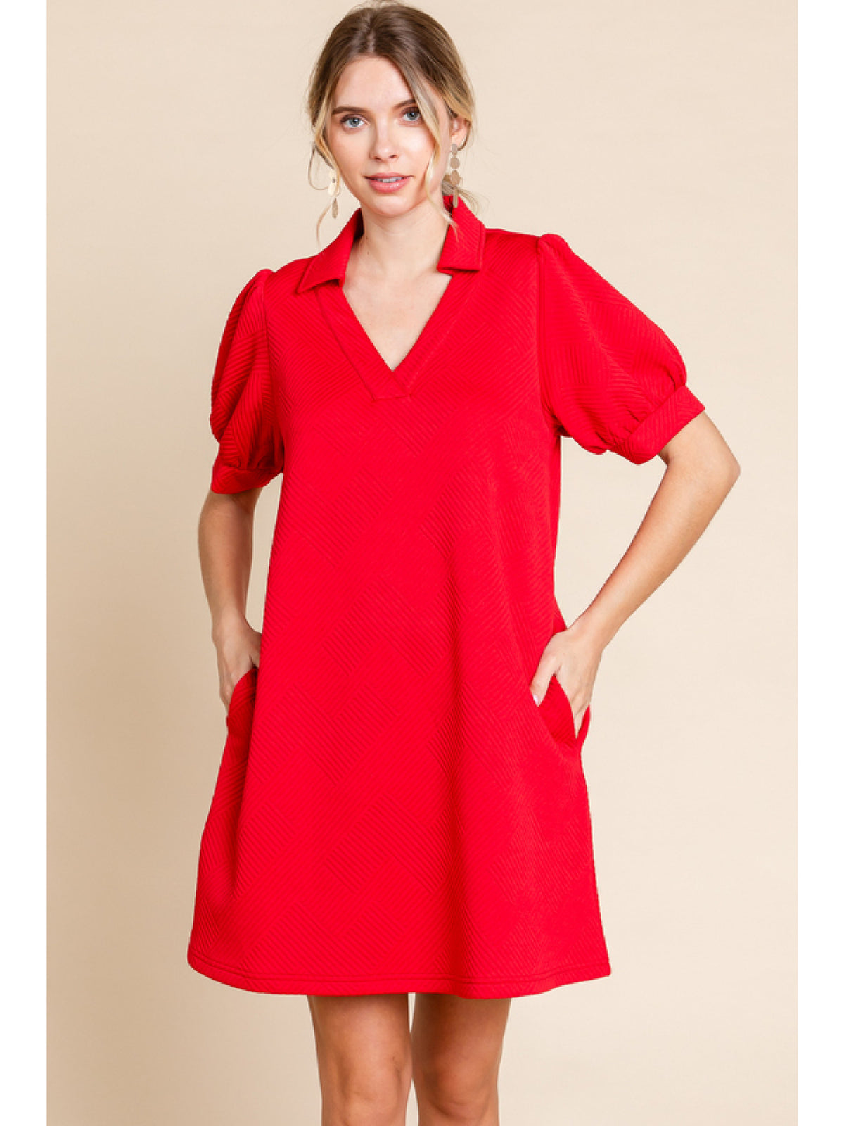 Simple Chic V Neck Dress • Red