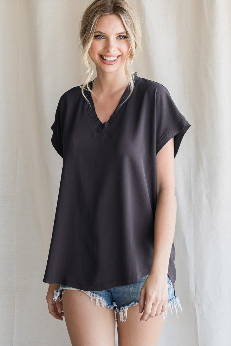 Go With The Flow V Neck Top • Charcoal