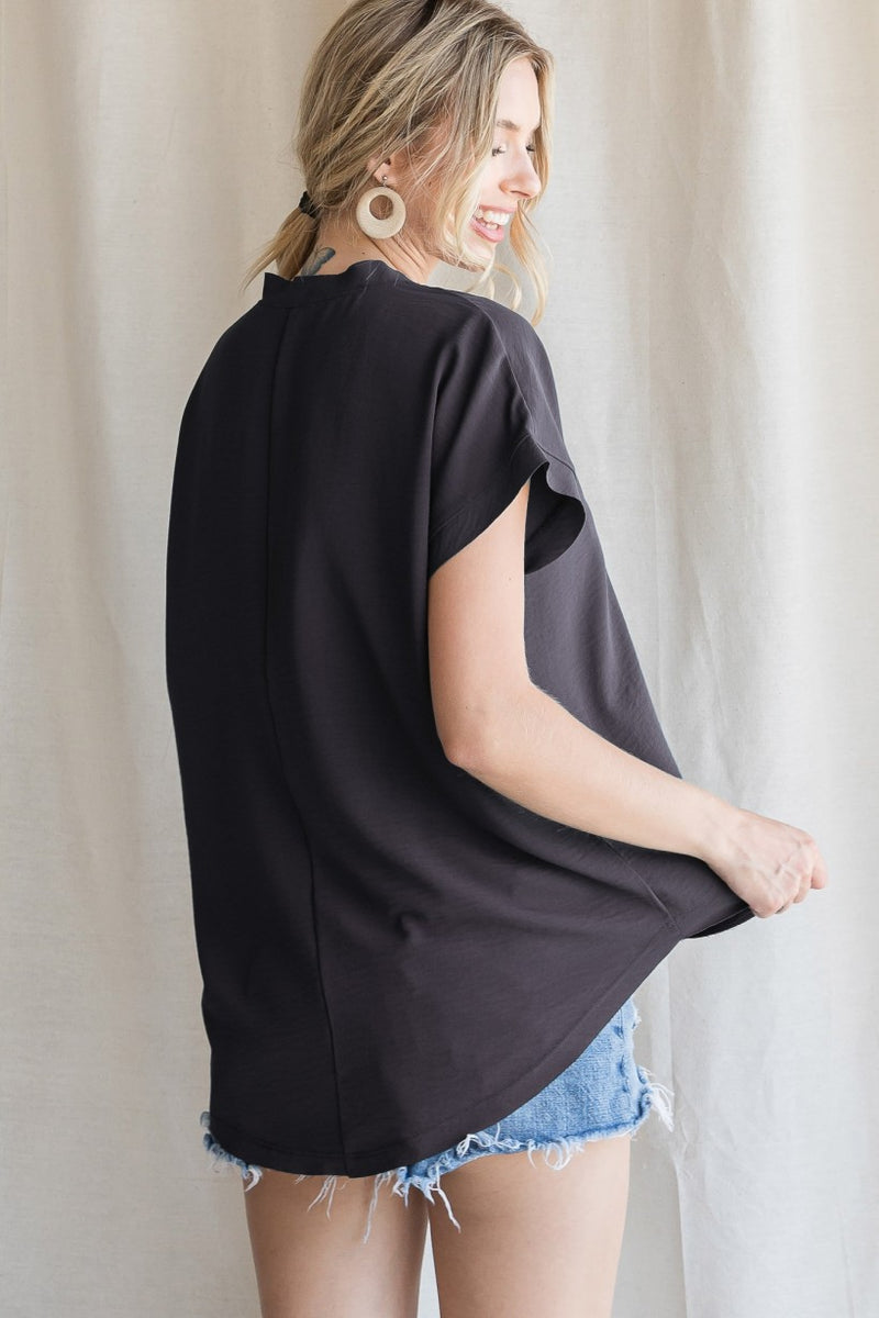 Go With The Flow V Neck Top • Charcoal