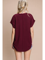 Go With The Flow V Neck Top • Wine