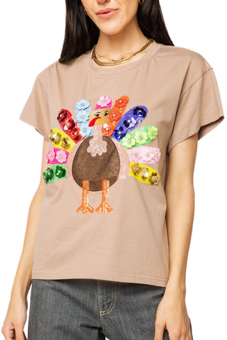 QOS Light Brown Flower Rainbow Turkey Tee