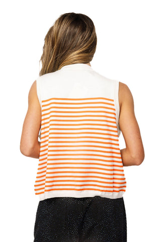 QOS Ivory & Orange Striped Pumplin Knit Tank