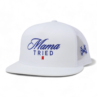 Mama Tried Ultra 7 Panel Hat • Flat Bill White