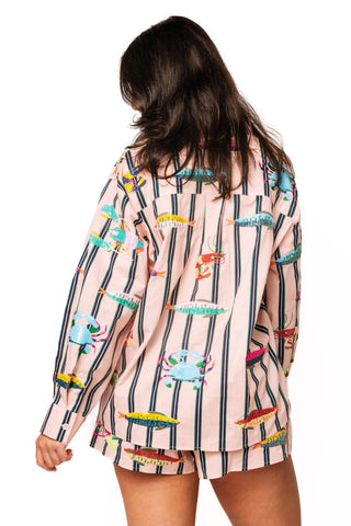 QOS Light Pink Stripe Multi Sea Creature Cotton Top