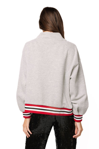 QOS Licensed UGA Grey Gingham Mascot Mock Neck Sweatshirt