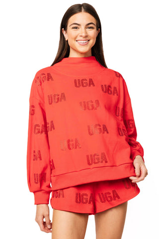 QOS  Licensed UGA Tonal Rhinestone Scattered Abbreviation Sweatshirt