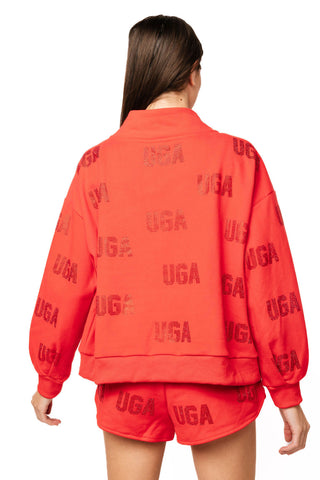 QOS  Licensed UGA Tonal Rhinestone Scattered Abbreviation Sweatshirt
