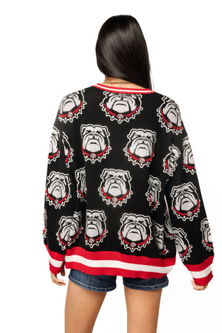 QOS Licensed UGA Knit In Rhinestone Sport Stripe Sweater
