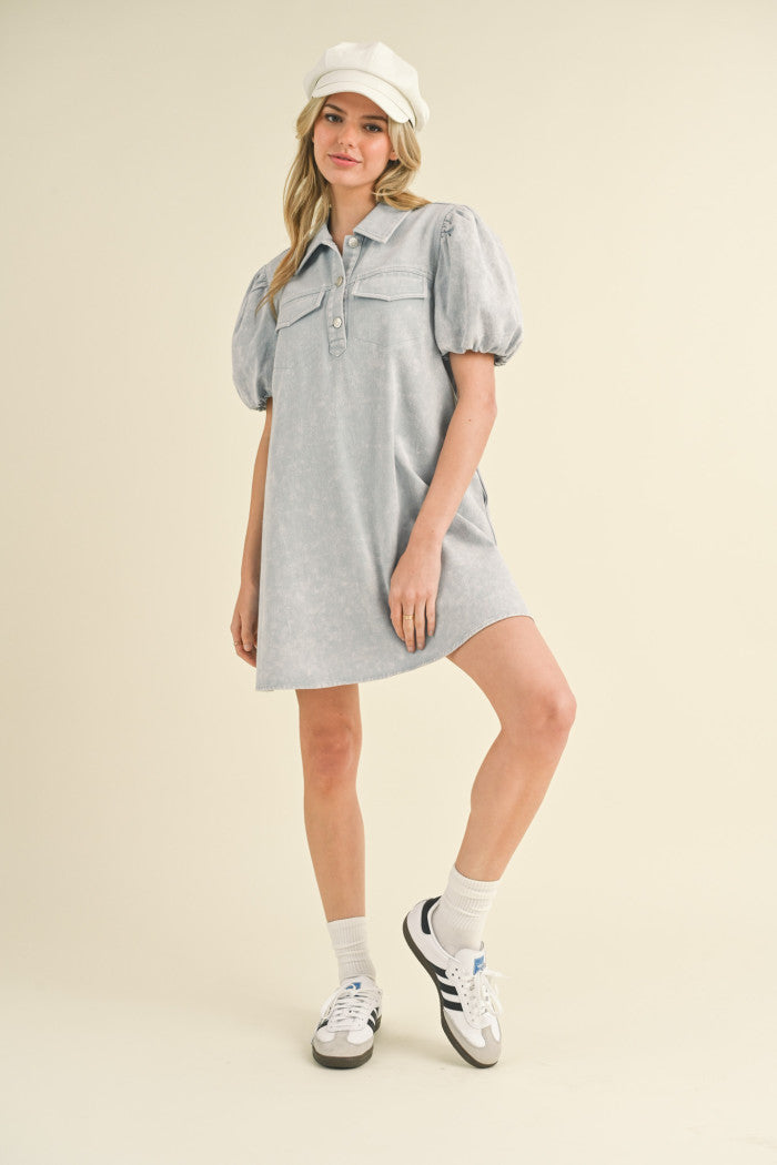 Back on Board Collared Mini Dress • Light Denim