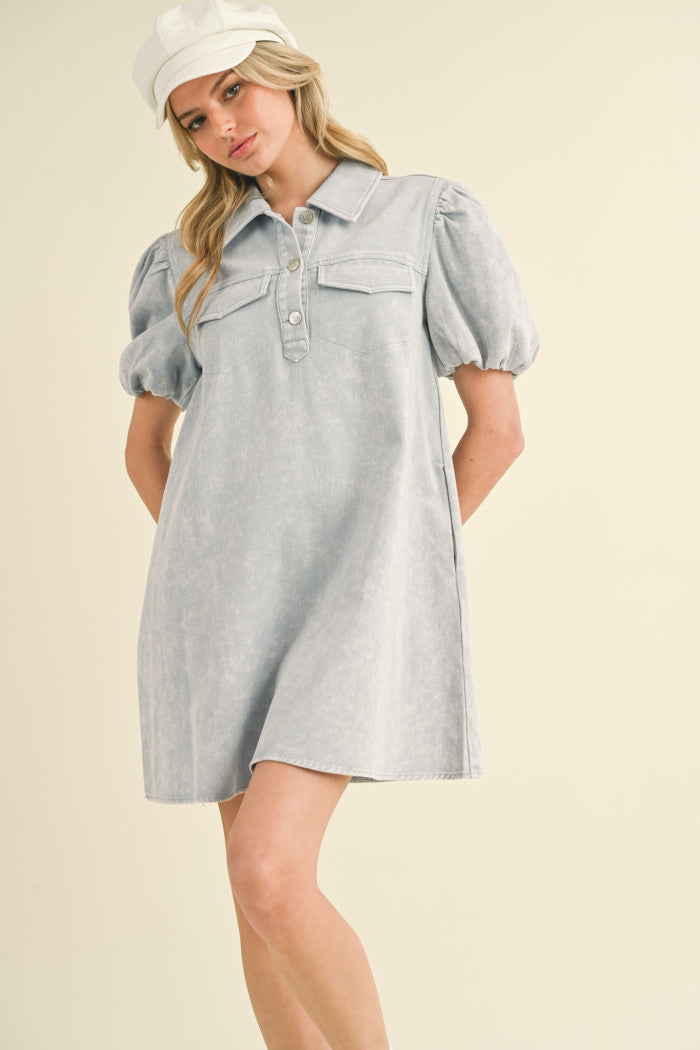 Back on Board Collared Mini Dress • Light Denim