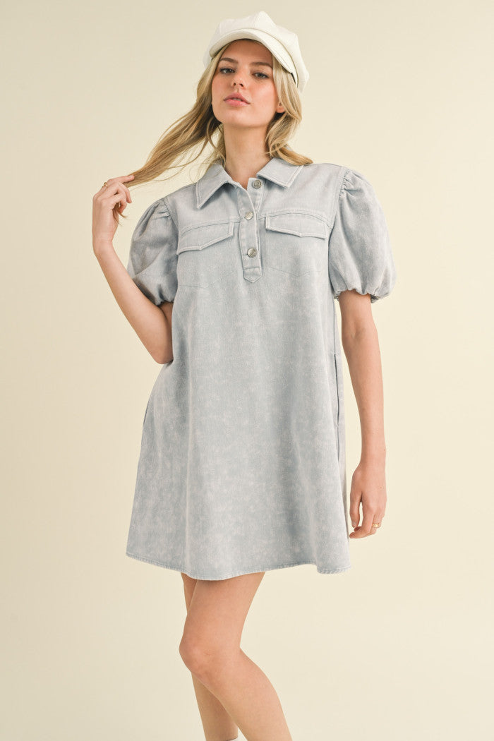 Back on Board Collared Mini Dress • Light Denim