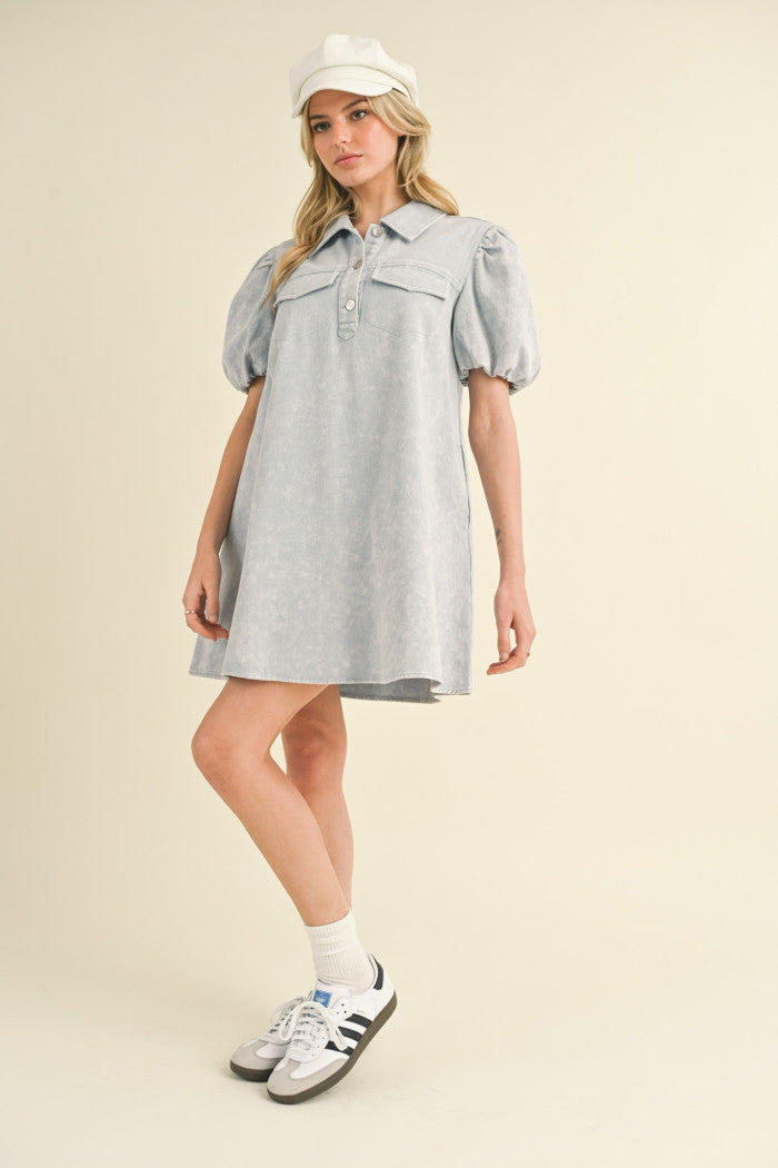 Back on Board Collared Mini Dress • Light Denim