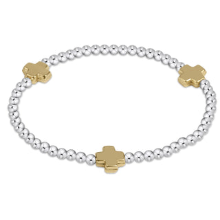 Signature Cross Sterling Mixed Metal Pattern 3mm Bead Bracelet • Gold