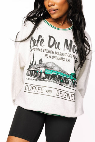 QOS Licensed Grey Sport Stripe 'Café Du Monde' Sweatshirt