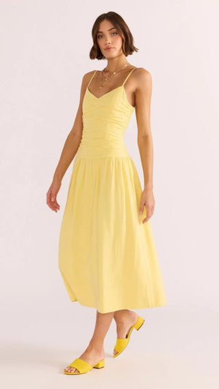 Ophelia Ruched Midi Dress • Lemon
