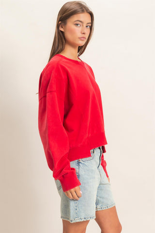 Hayes Acid Wash Crew Neck Sweatshirt • Red