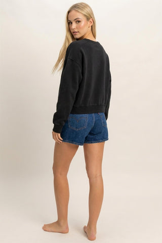 Hayes Acid Wash Crew Neck Sweatshirt • Black