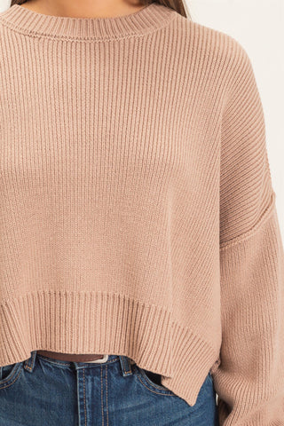 Henley Ribbed Drop Shoulder Sweater • Dark Taupe