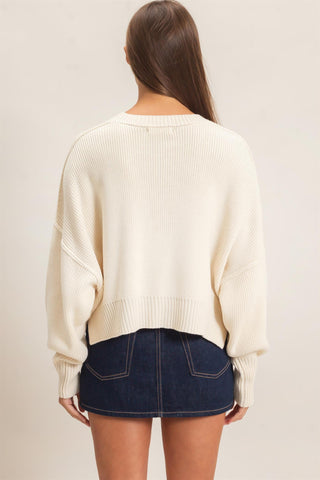 Henley Ribbed Drop Shoulder Sweater • Cream
