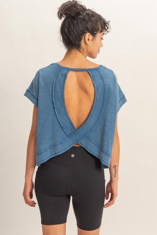 Jana Acid Wash Open Back Top • Navy
