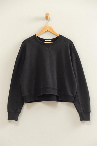 Hayes Acid Wash Crew Neck Sweatshirt • Black