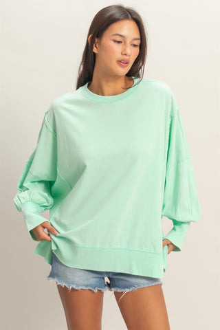 Oversized Seam Detail Long Sleeve Top • Mint