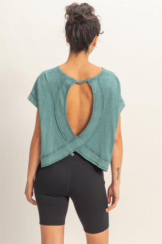 Jana Acid Wash Open Back Top • Dark Teal