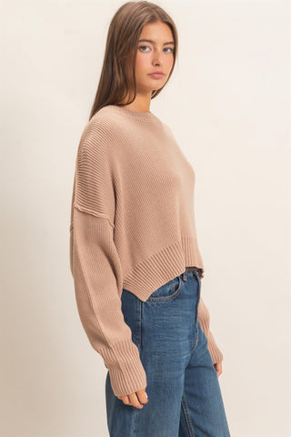 Henley Ribbed Drop Shoulder Sweater • Dark Taupe