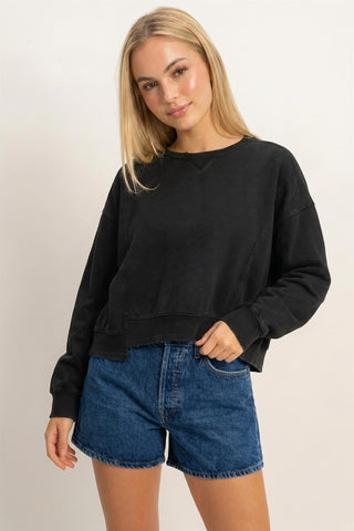 Hayes Acid Wash Crew Neck Sweatshirt • Black
