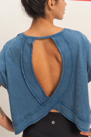 Jana Acid Wash Open Back Top • Navy