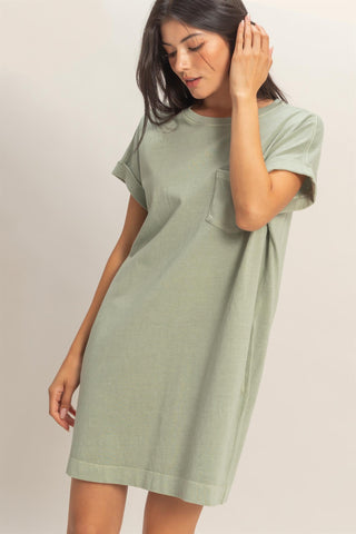 Devi Round Neck T-Shirt Mini Dress • Sage Green