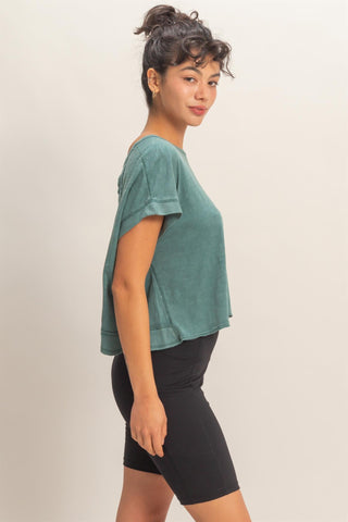 Jana Acid Wash Open Back Top • Dark Teal