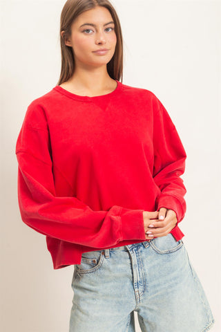 Hayes Acid Wash Crew Neck Sweatshirt • Red