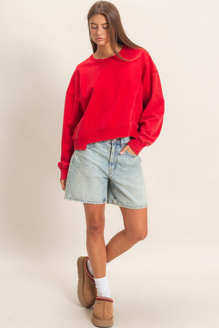 Hayes Acid Wash Crew Neck Sweatshirt • Red