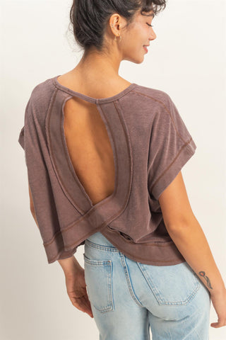 Jana Acid Wash Open Back Top • Chocolate