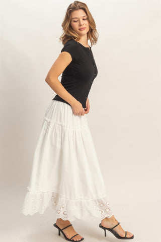 Yolani Tiered Eyelet Maxi Skirt • White