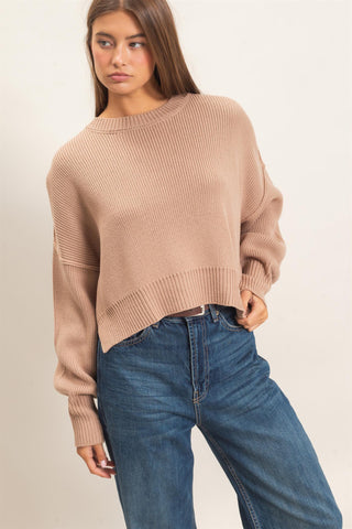 Henley Ribbed Drop Shoulder Sweater • Dark Taupe