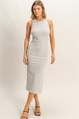 Eminence Striped Ribbed Tank Dress • Heather Grey