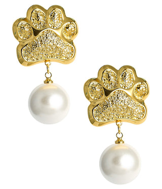 Paw Print Pearl Drop Earring • Gold