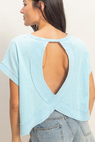 Jana Acid Wash Open Back Top • Blue
