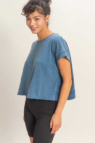 Jana Acid Wash Open Back Top • Navy