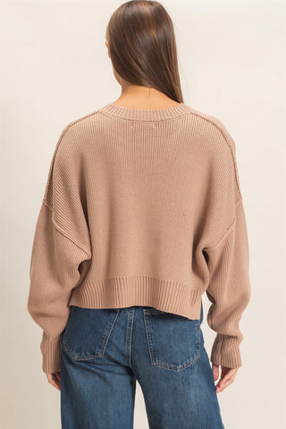 Henley Ribbed Drop Shoulder Sweater • Dark Taupe