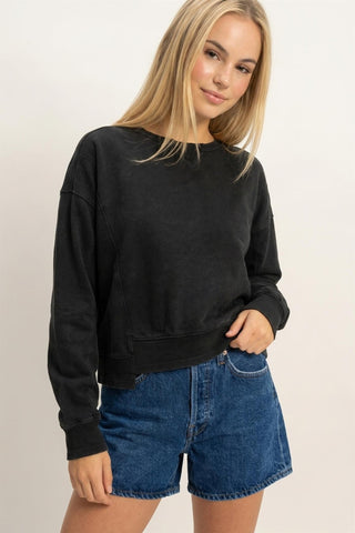 Hayes Acid Wash Crew Neck Sweatshirt • Black