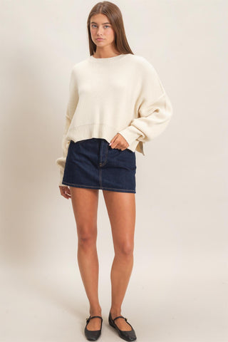 Henley Ribbed Drop Shoulder Sweater • Cream