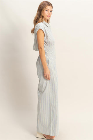 Pixie Striped Button Down Jumpsuit • Light Blue