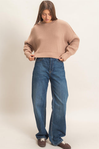 Henley Ribbed Drop Shoulder Sweater • Dark Taupe