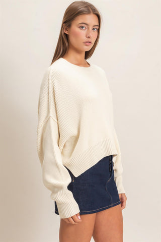 Henley Ribbed Drop Shoulder Sweater • Cream
