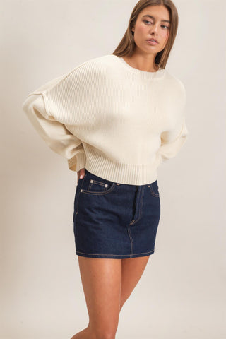Henley Ribbed Drop Shoulder Sweater • Cream