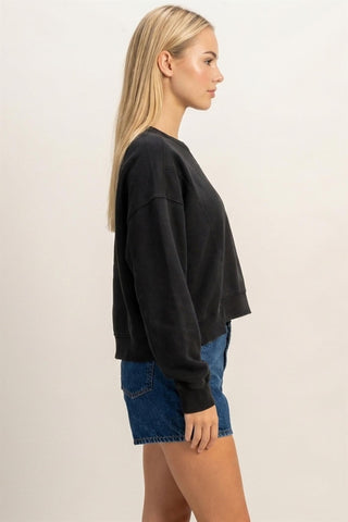 Hayes Acid Wash Crew Neck Sweatshirt • Black