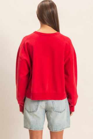 Hayes Acid Wash Crew Neck Sweatshirt • Red